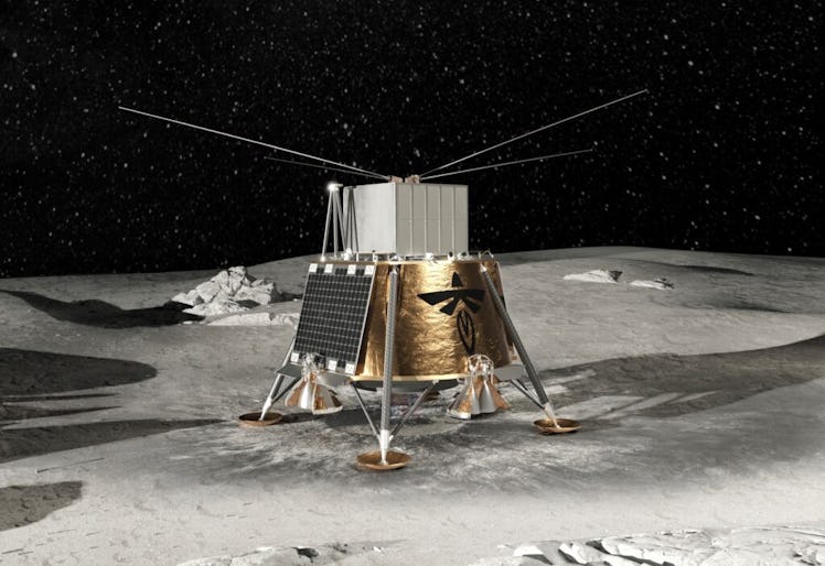 illustration of a lunar lander with four long antennas on top.