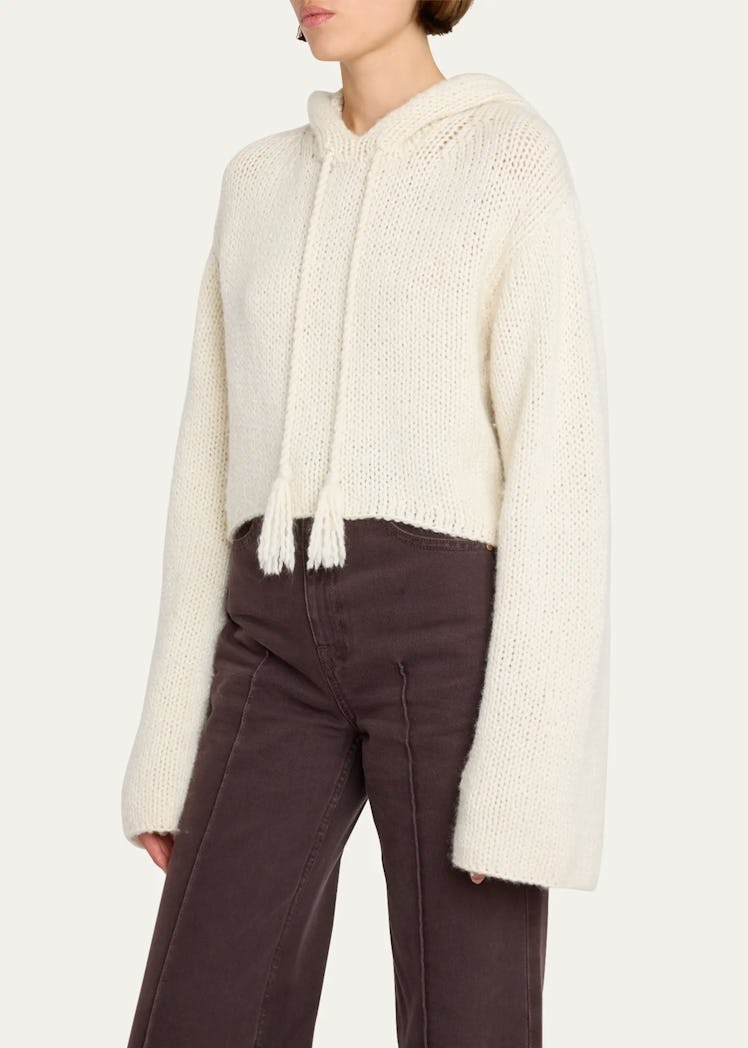 Luciana Cropped Wool And Cashmere Crochet Hoodie