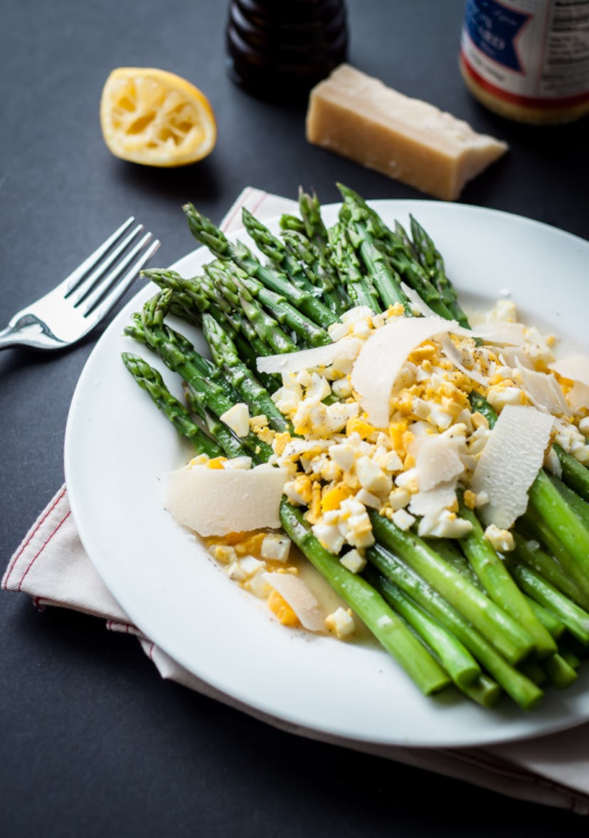 Asparagus mimosa salad, in a story about boiled egg recipes to use up Easter eggs.