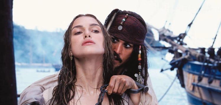 Keira Knightley and Johnny Depp in Pirates of the Caribbean: the Curse of the Black Pearl.