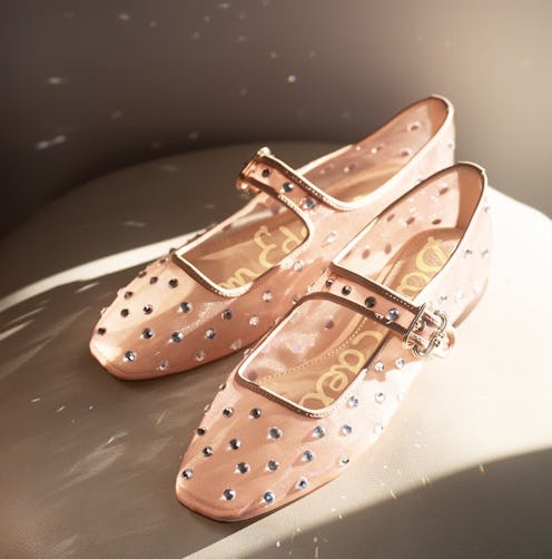 Sam Edelman rhinestone mesh ballet flats pink
