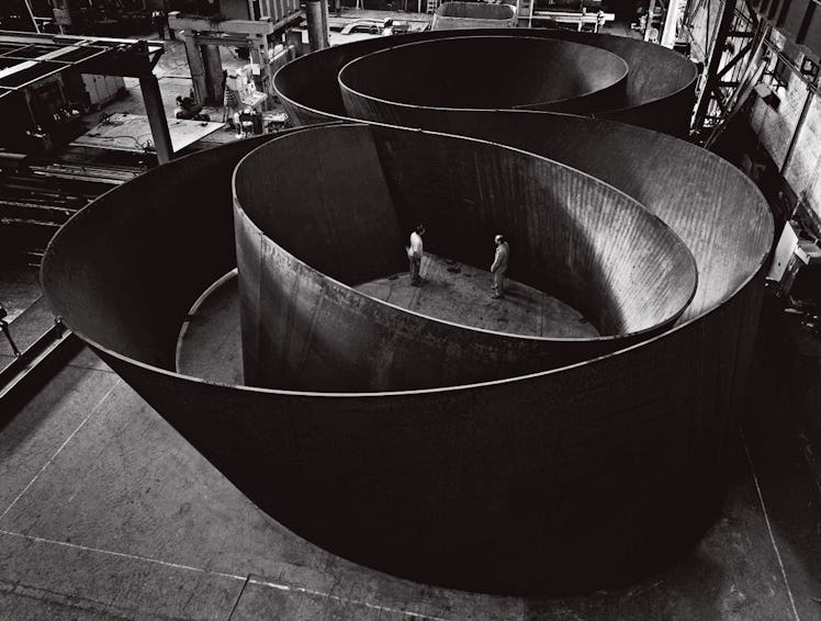 A bird’s eye view of Richard Serra’s Sequence, (2006), being installed at his MoMA retrospective in ...
