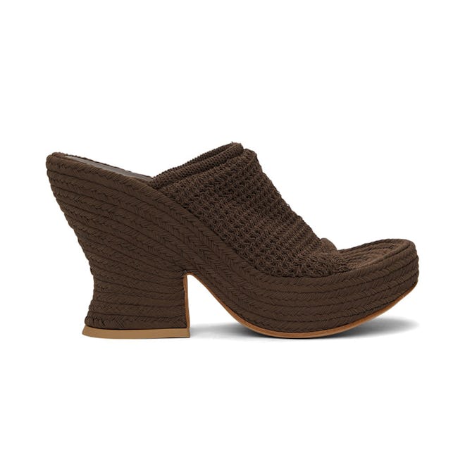 Brown Knit Wedge Sandals