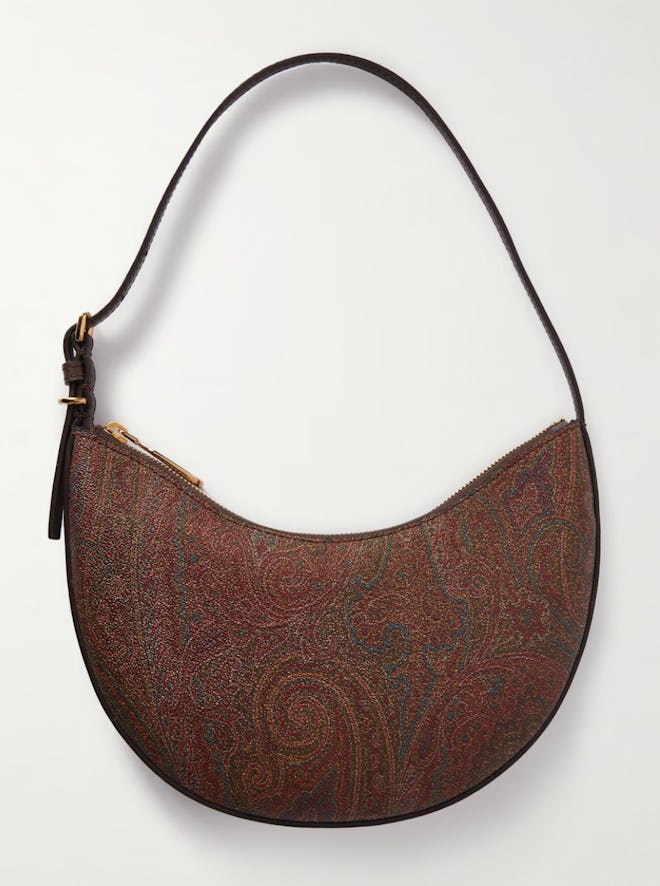Leather-Trimmed Paisley-Print Coated-Canvas Shoulder Bag
