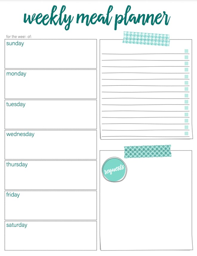 Free printable weekly meal planner template