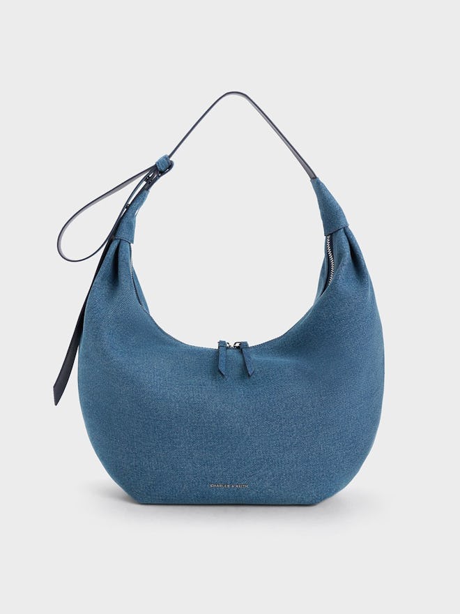 Odella Denim Curved Hobo Bag - Denim Blue