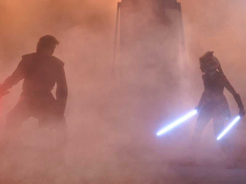 Anakin and Ahsoka face-off in a flashback/dreamworld in 'Star Wars: Ahsoka.'