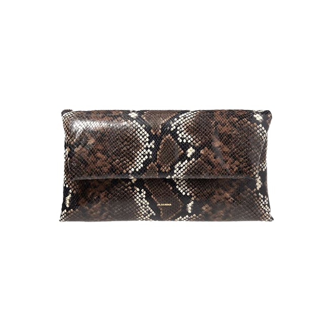 Origami Padded Snake-Effect Leather Clutch