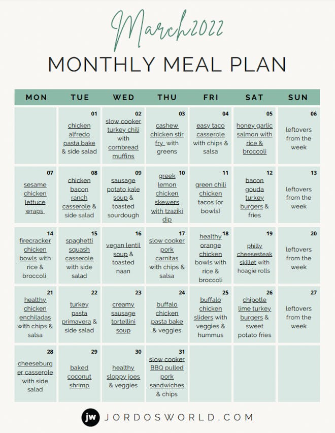 Monthly Meal Plan Template