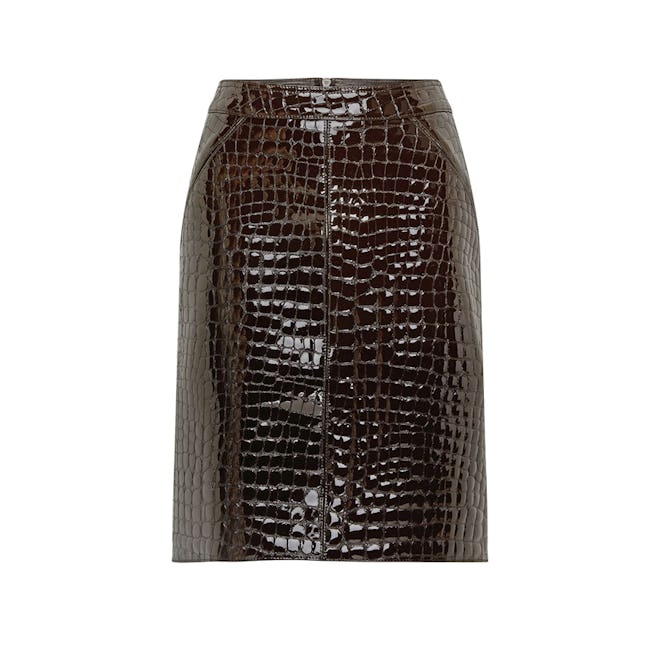Glossy Croco Embossed Goat Leather Skirt