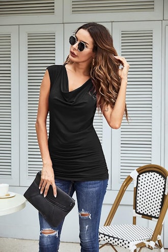 Zeagoo Ruched Cowl Neck Tank