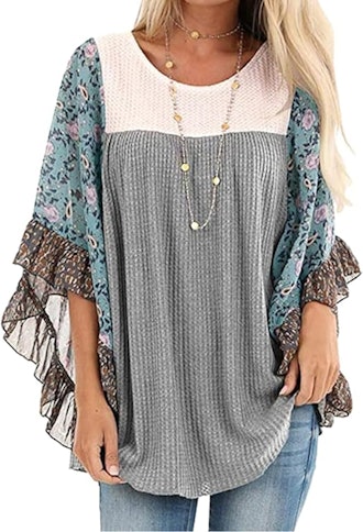 CASURESS Floral Print Batwing Shirt