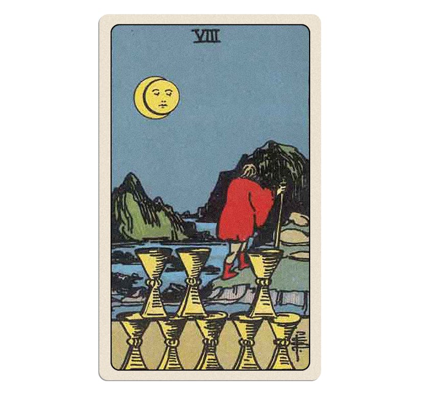 The Eight of Cups is one of your tarot cards for April 2024.