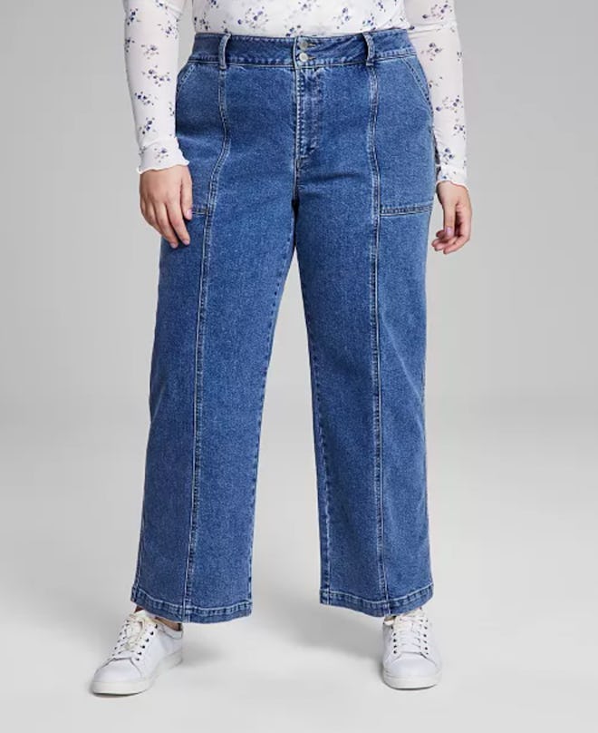 Plus Size Seam-Front Straight-Leg Jeans