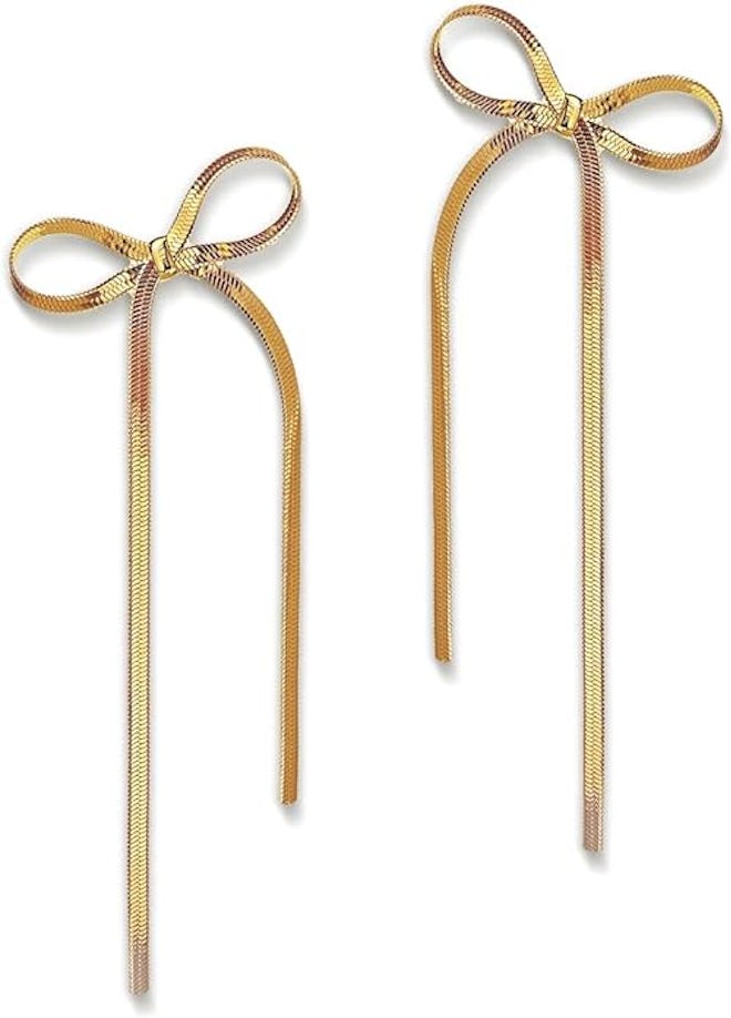 JeanBeau Long Chain Bow Dangle Drop Tassel Earrings