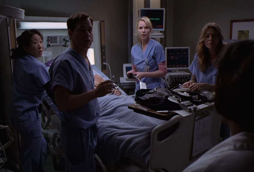 Cristina, George, Izzie, Meredith, and Bailey on 'Grey's Anatomy.' Screenshot via Netflix