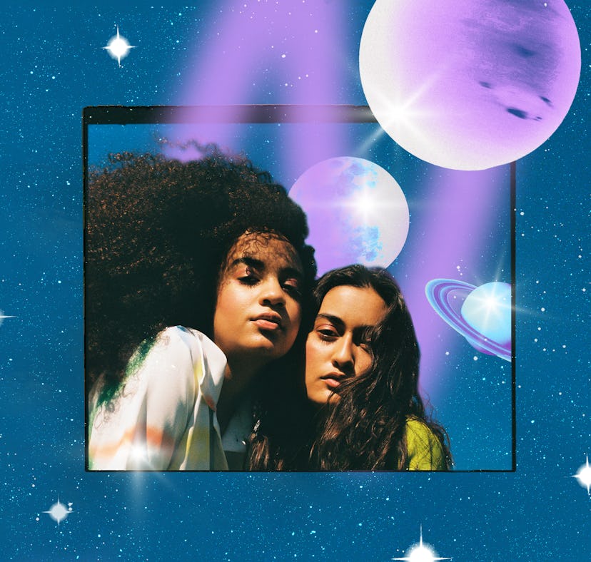 Two young women wondering how the 2024 total solar eclipse will affect their zodiac signs' horoscope...