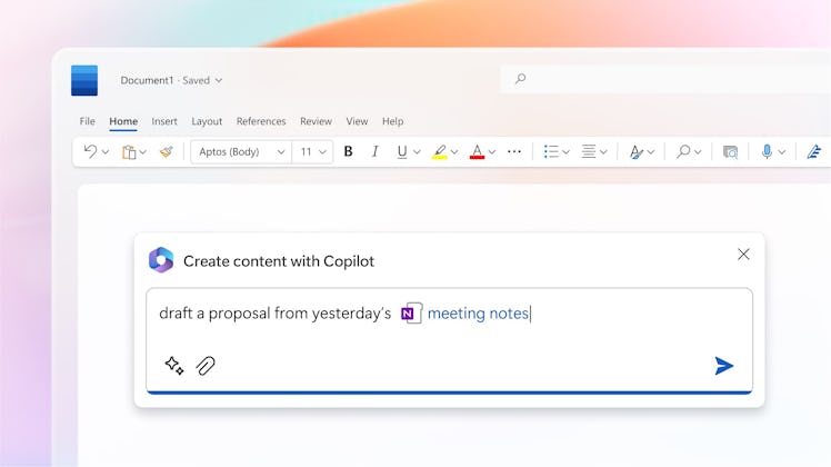 A Copilot text generation box in Microsoft Word.