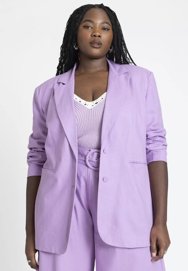 Oversized Strong Shoulder Linen Blazer