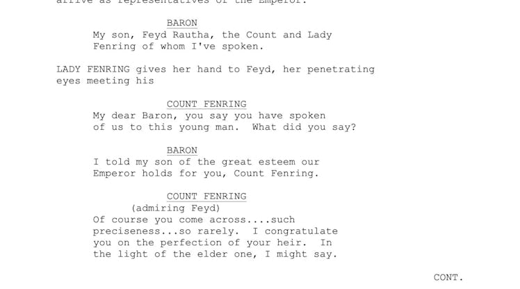 A scene with the Baron and Feyd from the 1972 Dune script.