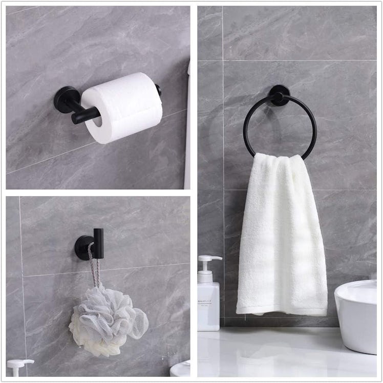 Ntipox Matte Black Stainless Steel Bathroom Hardware Set (4 Pieces)