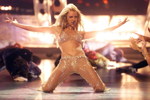 Britney Spears performing onstage at the 2000 MTV Video Music Awards held at Radio City Music Hall o...