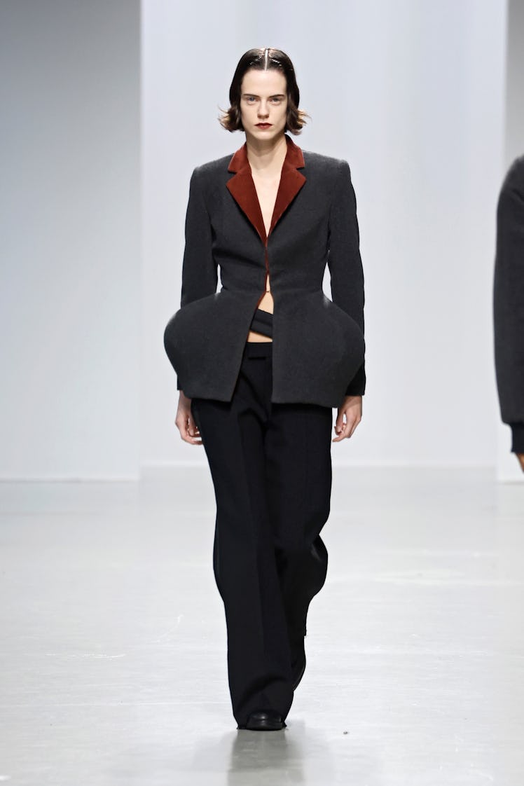 A model walks the runway during the Duran Lantink Womenswear Fall/Winter 2024-2025 show as part of P...