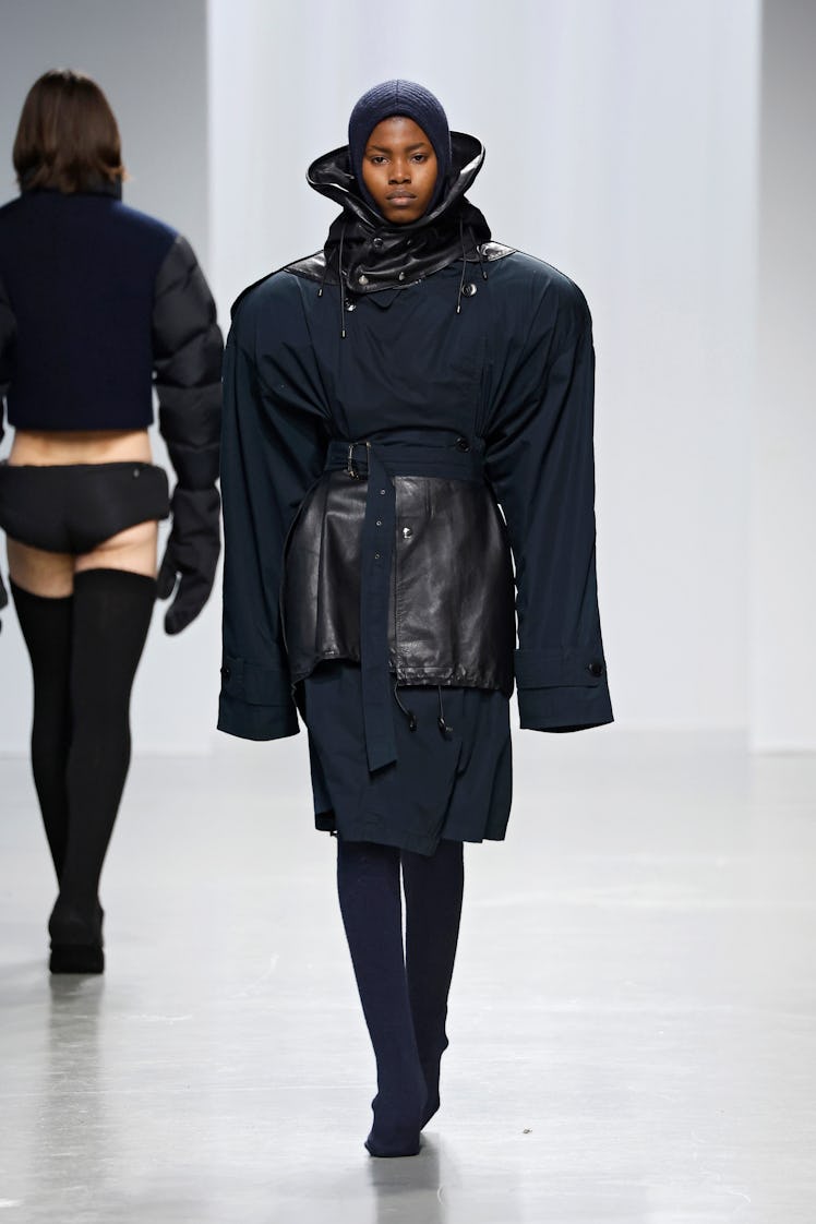 A model walks the runway during the Duran Lantink Womenswear Fall/Winter 2024-2025 show as part of P...