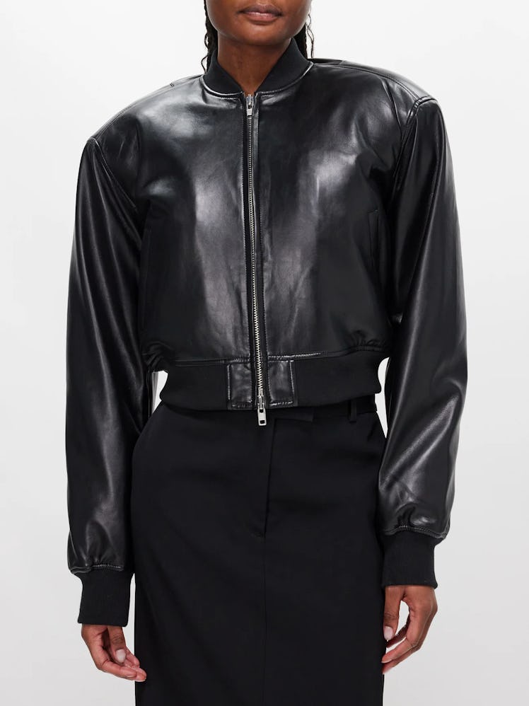 Micky Faux-Leather Cropped Bomber Jacket
