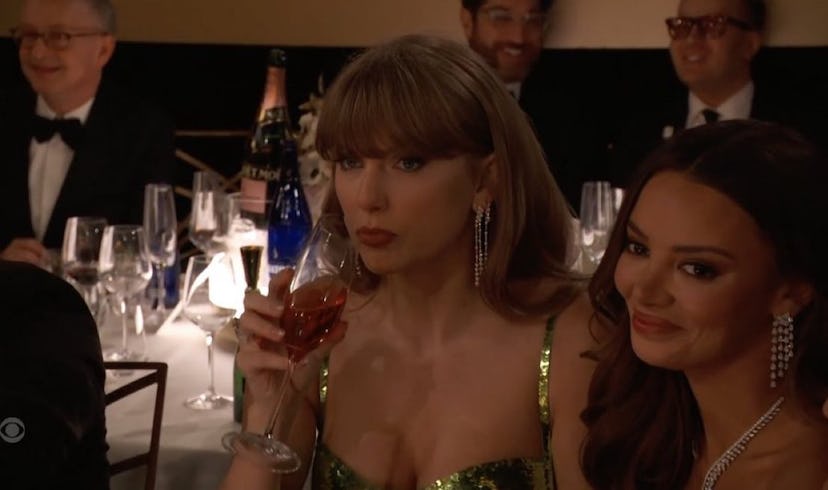 Taylor Swift looking unamused. Celebs’ Viral Reactions Are The 2024 Awards Season’s Real Winners