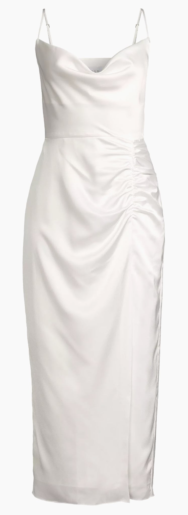 white satin cowlneck slip dress