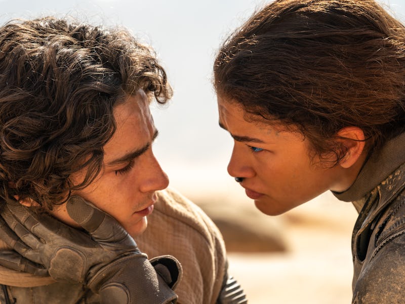 Timothee Chalamet as Paul Atreides and Zendaya as Chani in Dune: Part Two