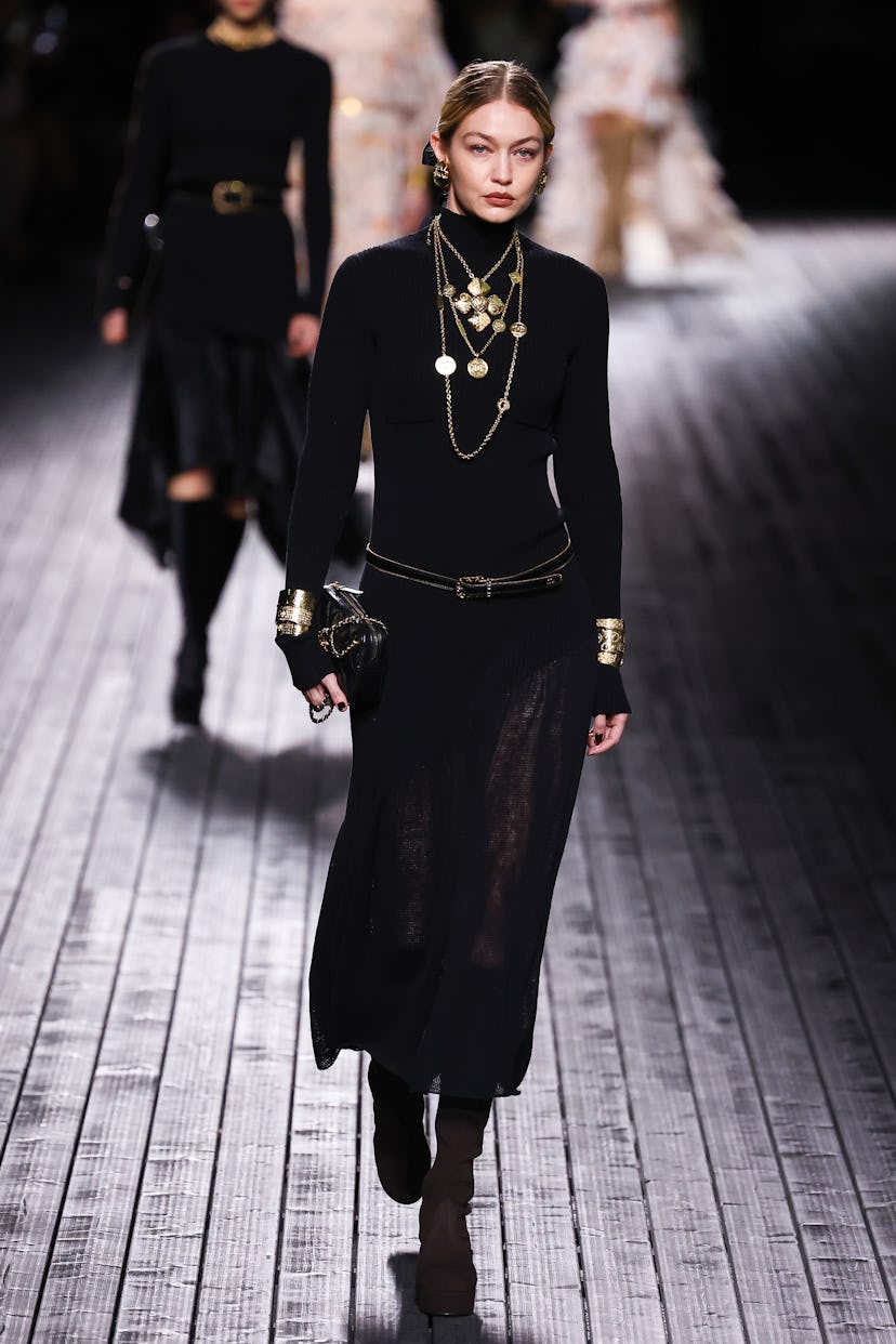 Model Gigi Hadid walks the runway during the Chanel Womenswear Fall/Winter 2024-2025 show as part of...