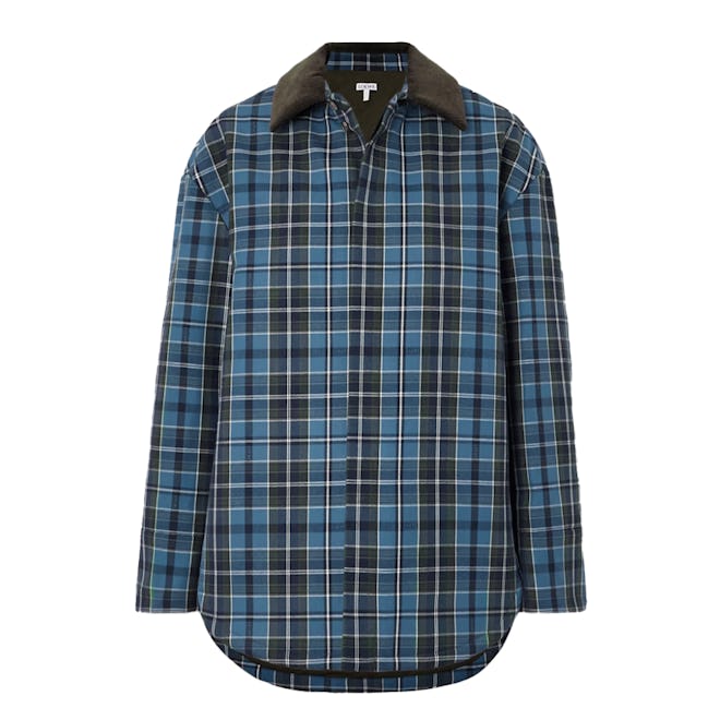 Cotton corduroy-trimmed checked wool-blend padded jacket