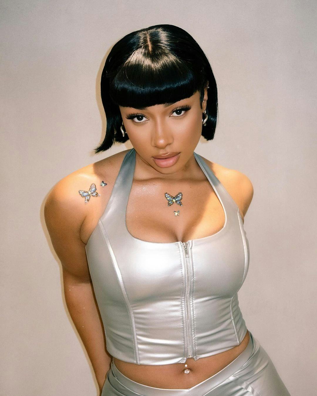 Megan Thee Stallion rocks a jet-black bob with blunt bangs in Tokyo, Japan.