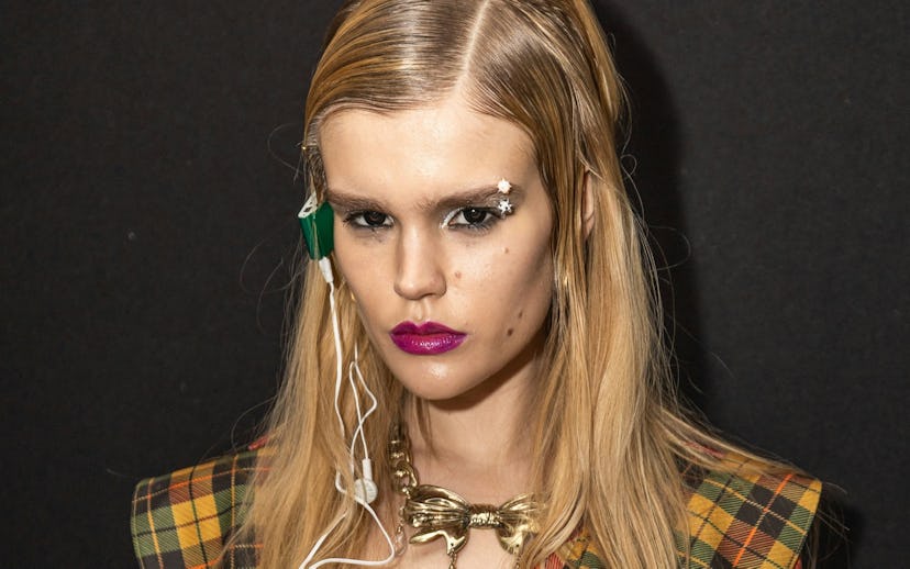 LONDON, ENGLAND - FEBRUARY 18: A model backstage ahead of the Sinead Gorey show during London Fashio...