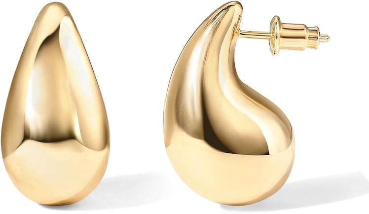 PAVOI 14K Gold Plated Teardrop Chunky Hoop Earrings