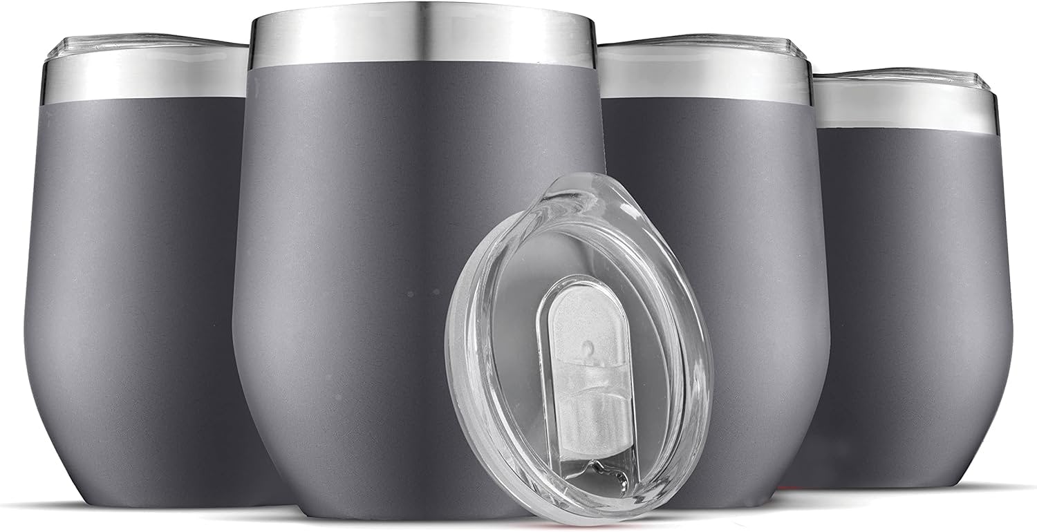 FineDine Triple Insulated Wine Tumbler With Lid (4-Pack)