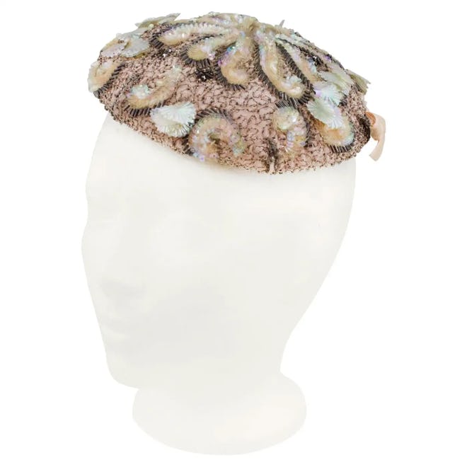 1950s Pale Pink Beaded Beret