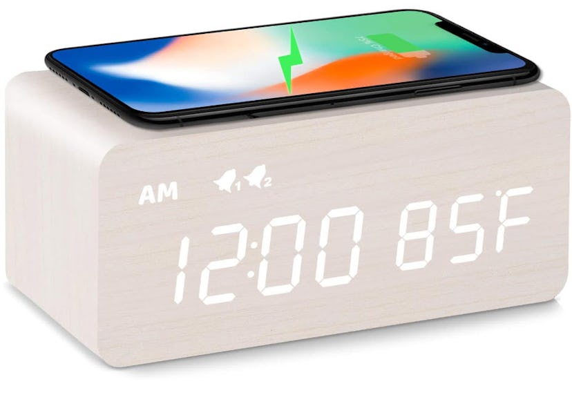 MOSITO Digital Wooden Alarm Clock with Wireless Charging