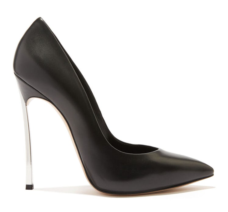 black pump heels with silver heel