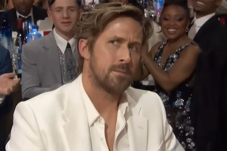 Ryan Gosling looking confused at the 2024 Critics Choice Awards. Celebs’ Viral Reactions Are The 202&hellip;