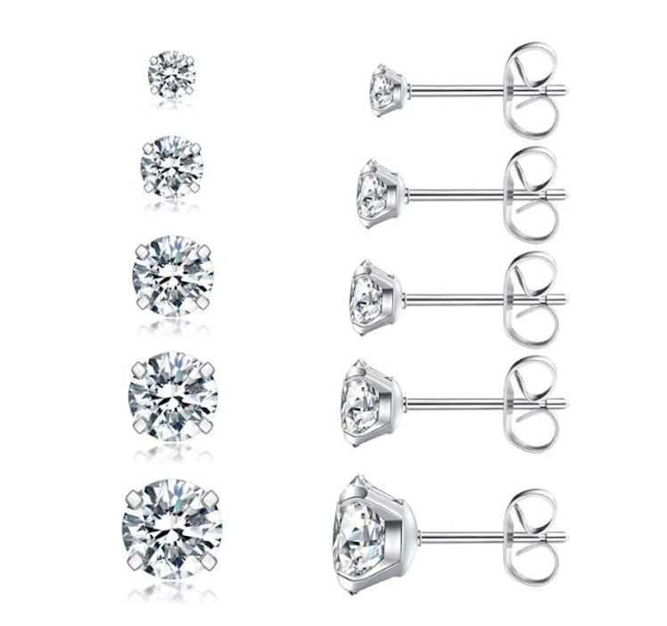 Wssxc Cubic Zirconia Stud Earrings (5-Pair Set)