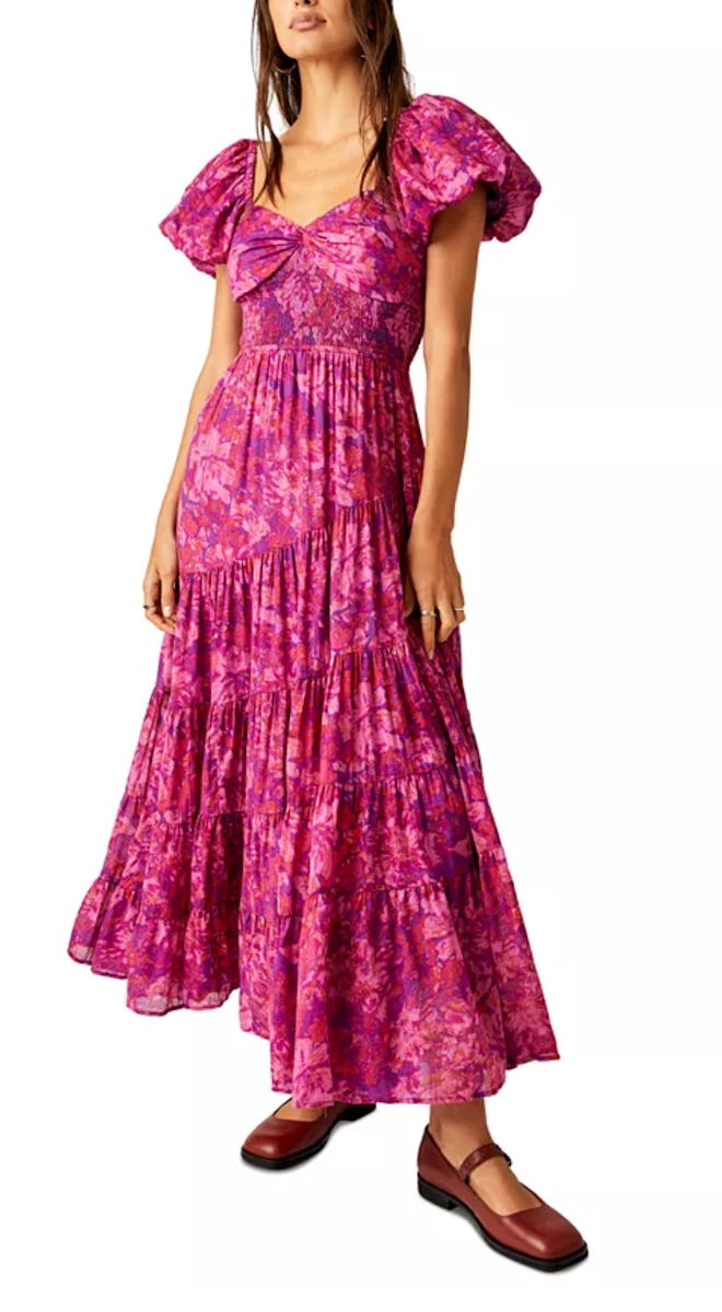 A magenta floral maxi dress for Easter.