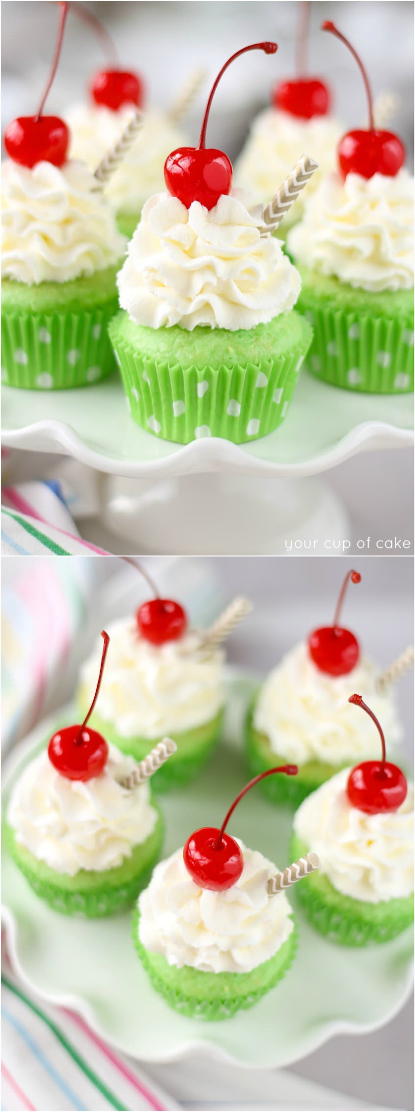Shamrock shake cupcakes, which would make delicious green St. Patrick's Day treats.