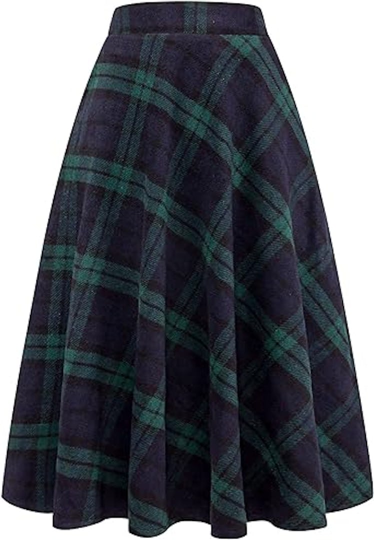 IDEALSANXUN Plaid Wool Skirt