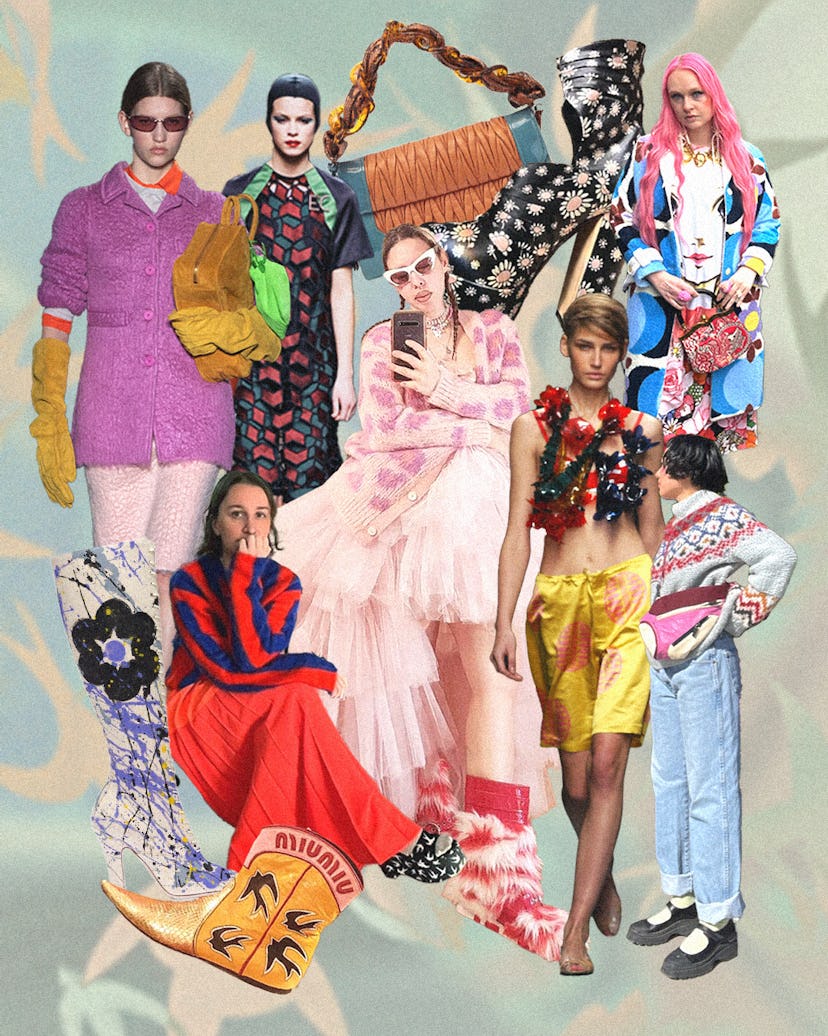 Collage of diverse fashion styles showcasing models in eclectic outfits, from formal to avant-garde,...