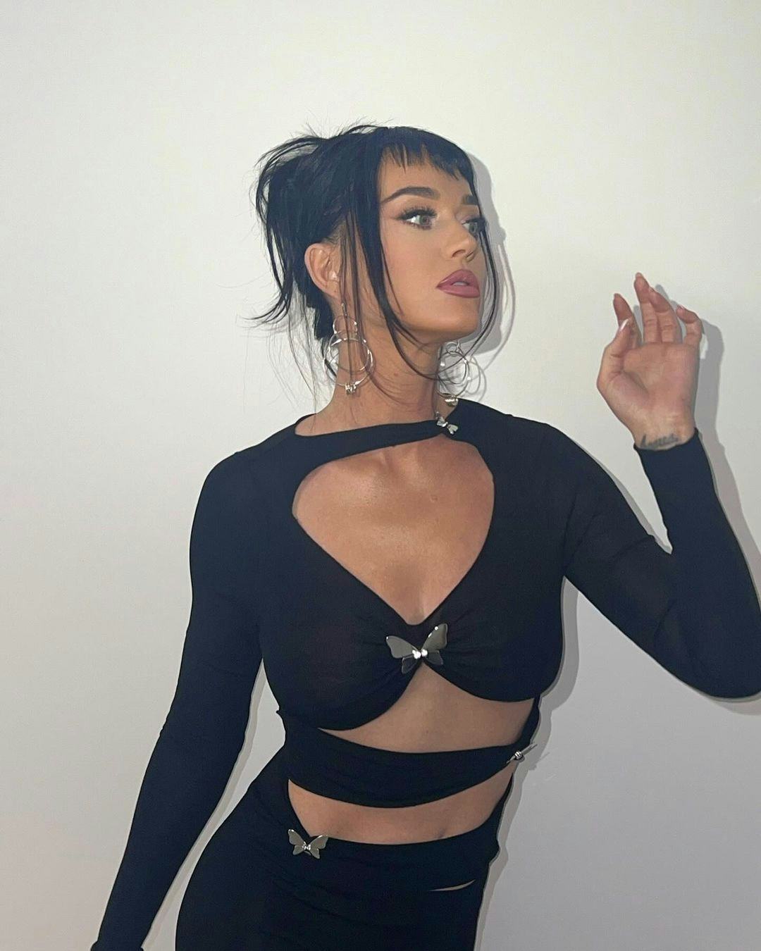 katy perry wears a cut-out dress with butterflies