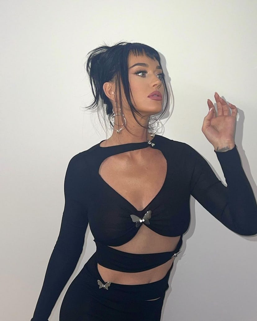 katy perry wears a cut-out dress with butterflies