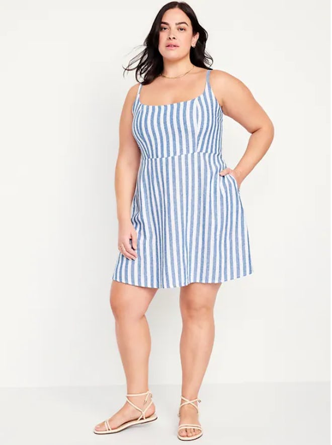 A short blue and white denim Easter dress for women from Old Navy.